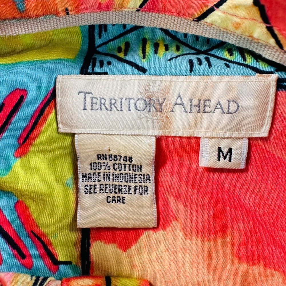 Territory Ahead Mens M Bright Abstract Geometric Camp Aloha Cotton Shirt Tropic - Picture 4 of 9